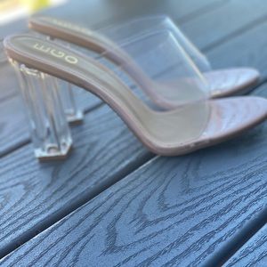 Clear Open Toe mule heels.